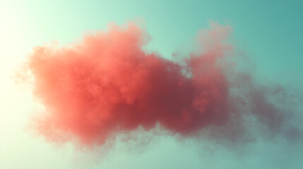 A soft focus image of a fluffy red cloud against a muted blue and yellow gradient background