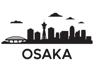 Obraz premium Osaka skyline silhouette. Black Osaka city. Vector black silhouette. with white background