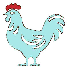A light blue cartoon rooster with a dotted outline Vector