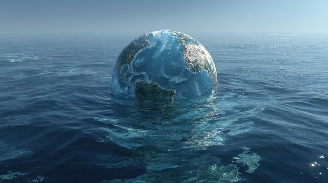 3D Visualization of Earth Submerged in Water: A Conceptual Representation of Rising Sea Levels Due to Climate Change