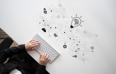 AI innovation with neural network and digital transformation. AI innovation drives automation, powers ideas, AI innovation enhances SEO, and AI innovation enables global connection. Latch