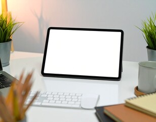 Fototapeta premium Modern Workspace Setup with Blank Digital Tablet Screen