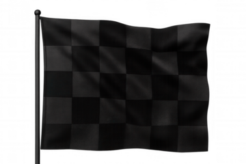 Black checkered racing flag fluttering against transparent background, symbolizing motorsport victory and competitive spirit