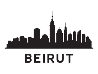 Fototapeta premium Beirut skyline horizontal banner. Beirut, Lebanon. Vector template for your design. Vector black silhouette. with white background