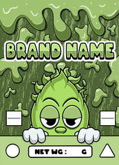 Green Tea Strain Cartoon with Slime Background.