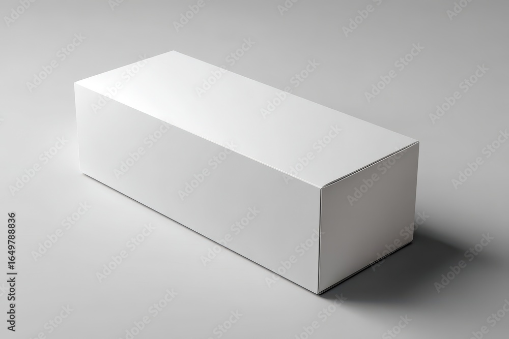 Poster realistic long rectangular cardboard package mockup set on soft grey backdrop. 3d representation rea
