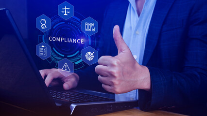 Compliance. Compliance concept with icons and text. Regulations, law, standards, requirements,...