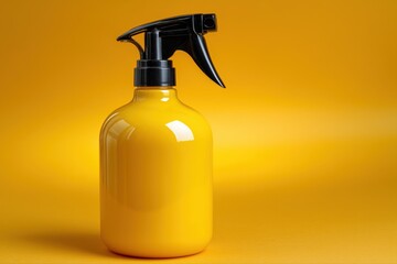 Bright yellow spray bottle with black nozzle on vibrant background