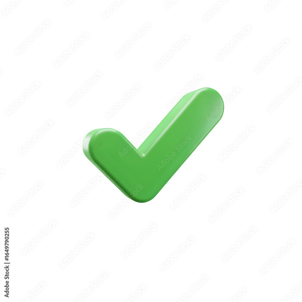 Poster green check mark 3d icon png – glossy approval symbol – isolated on transparent background png for u