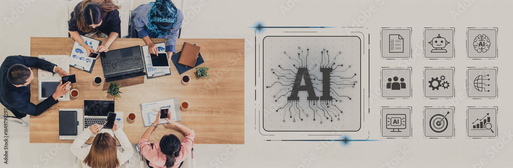 Poster ai assistant brain processor with llm technology, big data, machine learning, generative ai for busi