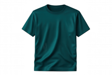 Teal t-shirt mockup with short sleeves, round collar, and transparent background, ideal for showcasing designs and logos