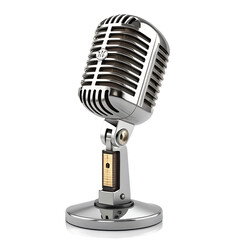 Fototapeta premium A classic silver vintage microphone isolated on transparent background, perfect for music, recording, and performance