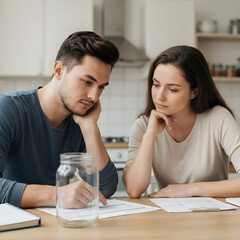 Couple reviewing home finance document on table