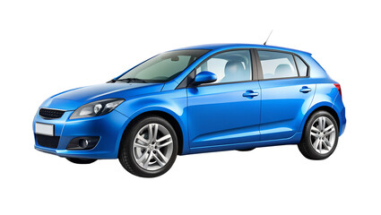 Fototapeta premium Blue Compact Car Hatchback Isolated on Transparent Background