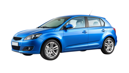 Blue Compact Car Hatchback Isolated on Transparent Background