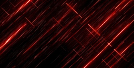 Futuristic red glowing lines diagonally streaking across a dark background in digital abstract style, conveying high-speed data flow concept. Ai generative