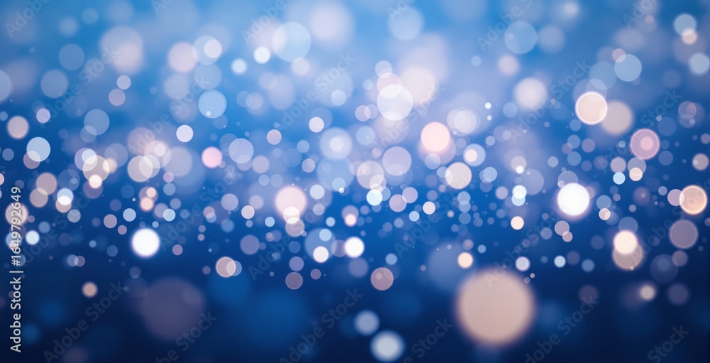 Poster soft glowing bokeh light circles on blue gradient background with dreamy atmosphere and festive abst