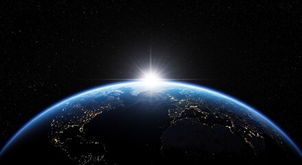 Sunrise over Earth from space - a breathtaking view of our planet bathed in light, symbolizing new beginnings and hope.