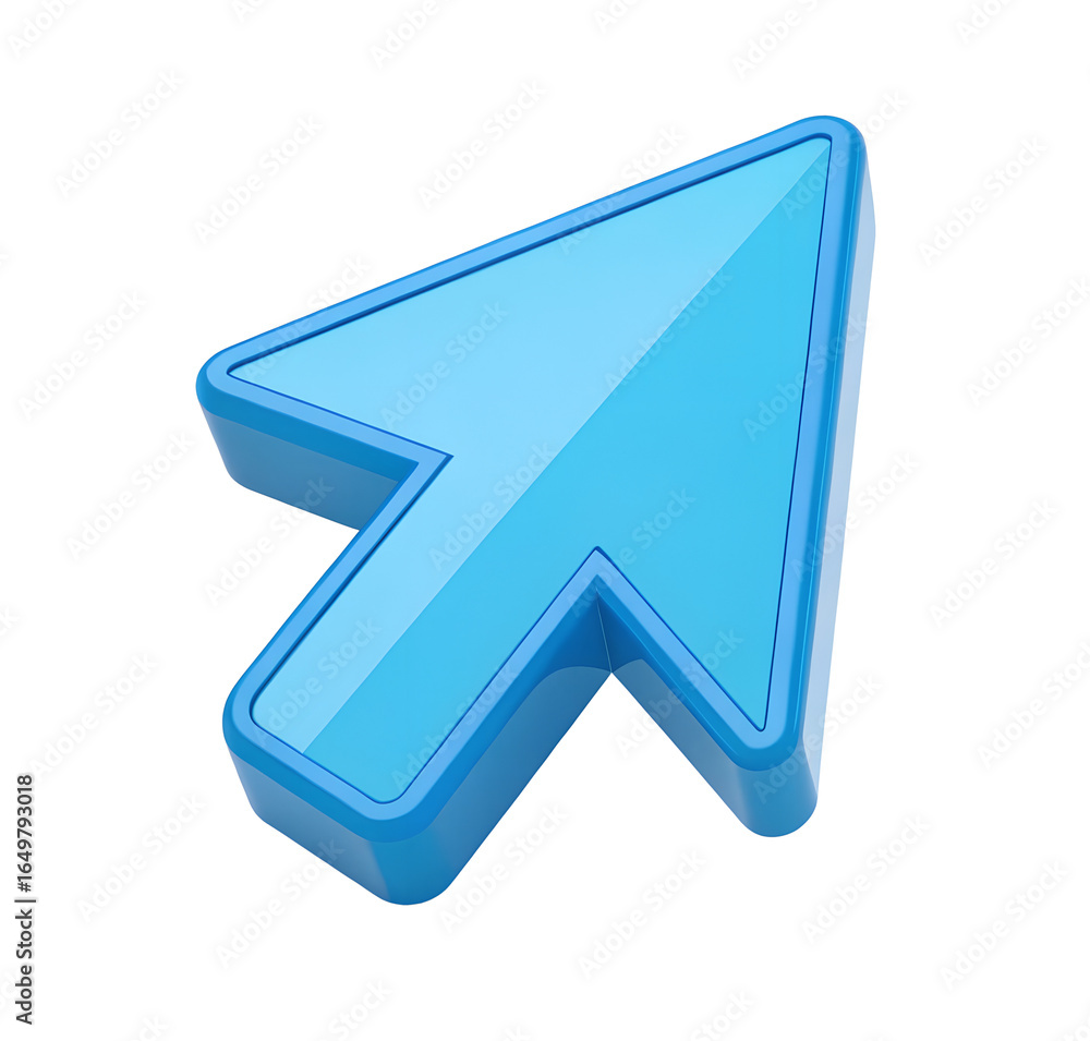 Aufkleber 3d render of a blue arrow cursor pointing upward on transparent background
