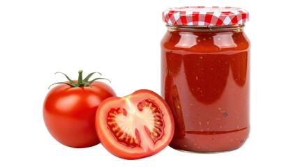 Isolated Tomato and Jar of Tomato Sauce