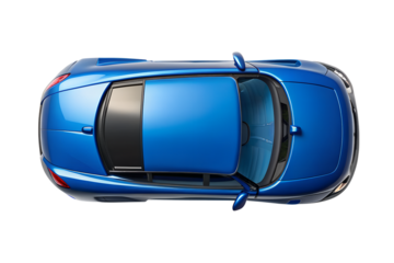 Top Down View of a Blue Sports Car on Transparent Background