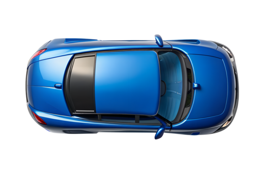 Top Down View of a Blue Sports Car on Transparent Background