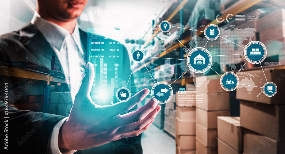 Poster smart warehouse management system with innovative internet of things technology to identify package 