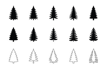 Fototapeta premium Collection of Pine Tree Silhouettes and Outlines fir tree
