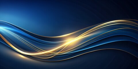 Abstract blue and gold flowing wave with light streaks on a dark background, representing energy, motion, and technology, perfect for business presentations and digital designs