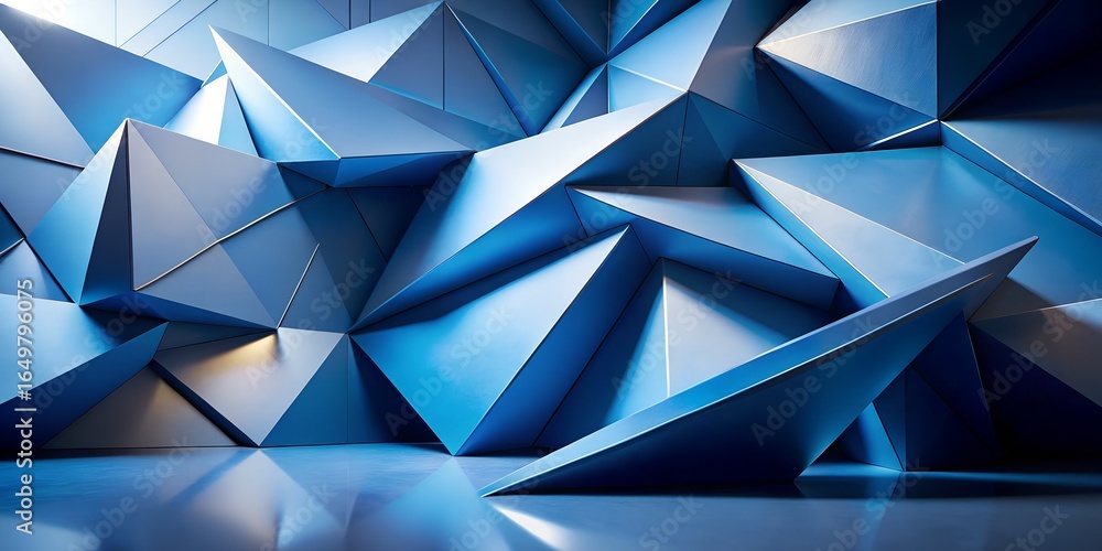 Aufkleber intricate blue geometric abstract background with sharp edges and facets, creating a modern, futuris