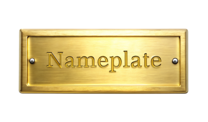 Golden Nameplate Sign with Embossed Text on Transparent Background