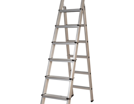 - Fully Extended Aluminum Extension Ladder, Front View, Isolated Transparent Background PNG