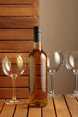 White wine on a wooden background.