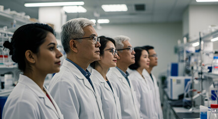 Diverse scientists in modern laboratory