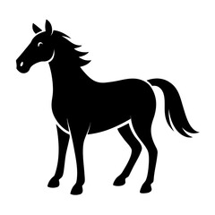 Obraz premium Stylized black horse silhouette standing proudly isolated on white background
