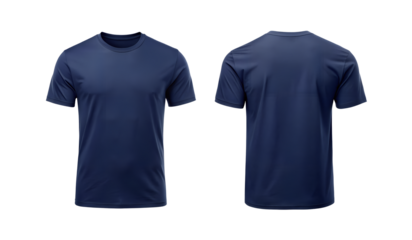 Navy Blue T Shirt Mockup Front and Back View on Transparent Background