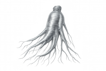 3d rendering of a silver ginseng root rotating on a transparent background, perfect for health, wellness, and alternative medicine projects