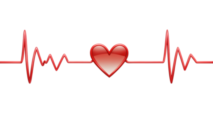 Red Heartbeat Pulse with Heart Symbol on Transparent Background