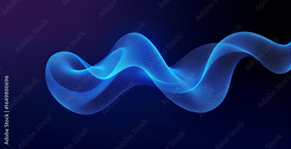 Poster abstract glowing blue digital wave made of dots flowing smoothly in motion on deep gradient backgrou