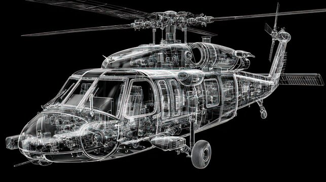 UH-60 Black Hawk Helicopter: A Wireframe Perspective