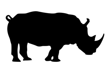Black Rhino Silhouette Vector Illustration Isolated on White Background Wild Animal Outline for Safari and Wildlife Graphic Design