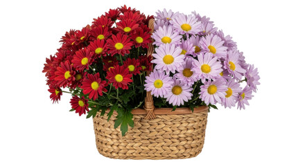 Isolated Basket with Red and Purple Chrysanthemums