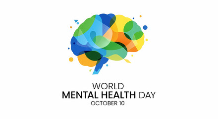 World Mental Health Day concept with vibrant brain illustration promoting well-being and awareness