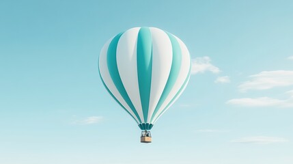 A vibrant hot air balloon soars against a clear blue sky, featuring soft clouds, Perfect for travel brochures, adventure blogs, or as a stunning backdrop for uplifting themes,