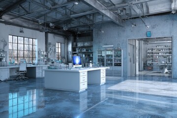 Industrial laboratory interior with modern equipment.