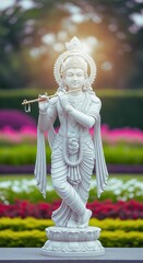 Statue of Hindu God Krishna in a Beautiful Garden