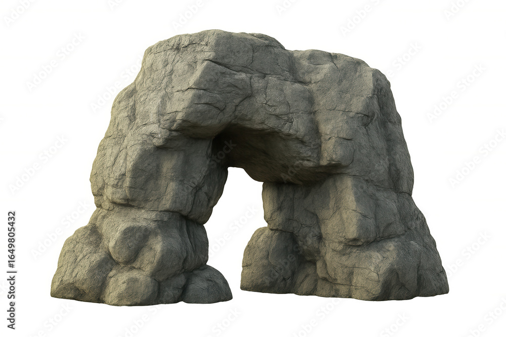 Poster realistic 3d rendering of a large rock formation with a natural arch, isolated on a transparent back