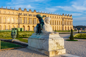 Fototapeta premium Versailles palace and gardens at sunset, Paris suburbs, France