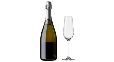 Isolated Champagne bottle and glass