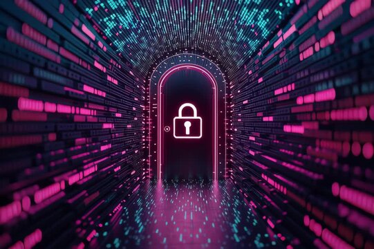 digital security concept - a purple firewall with a gatekeeper software